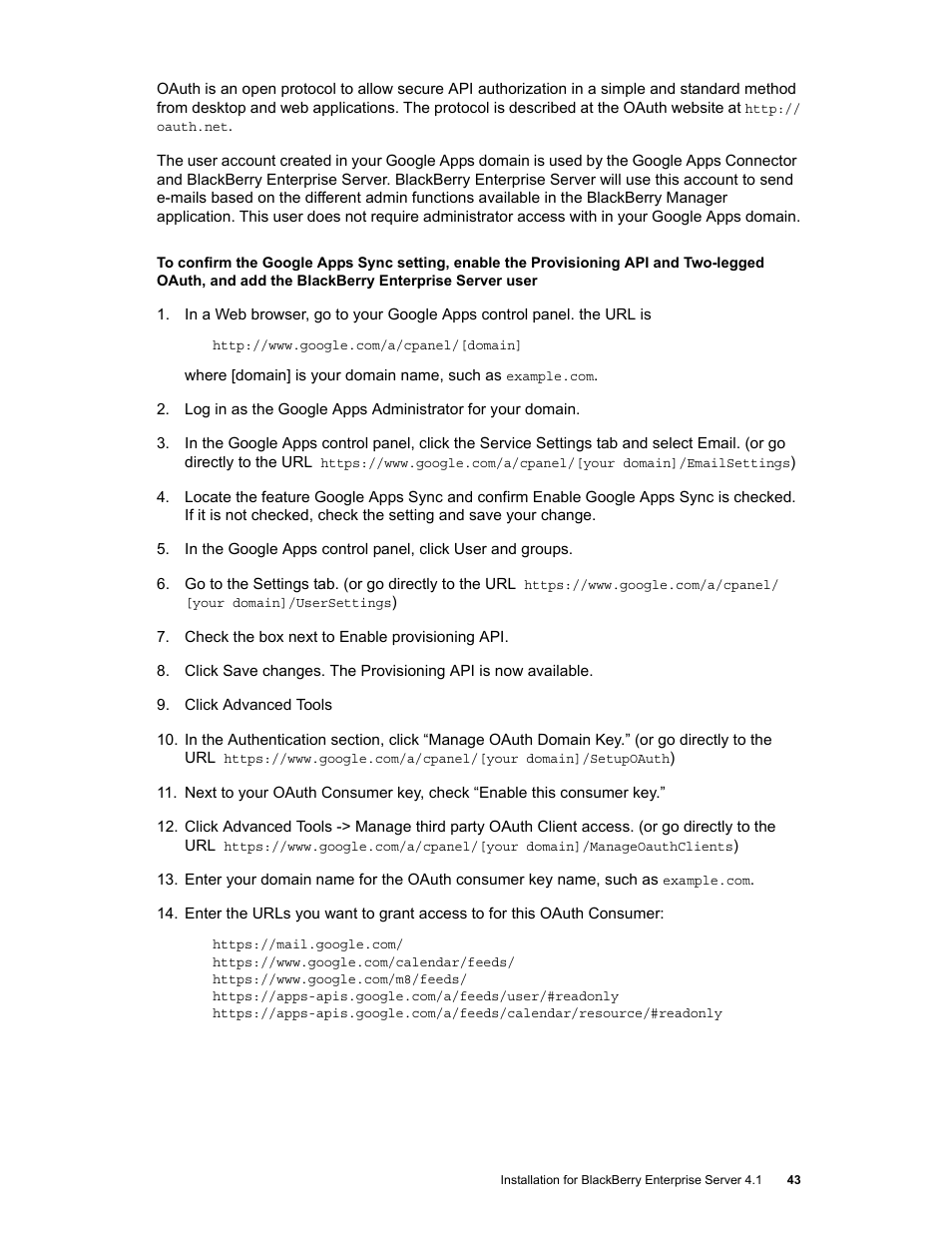 Google Apps Connector for BlackBerry Enterprise Server Installation and Administration Guide User Manual | Page 43 / 70