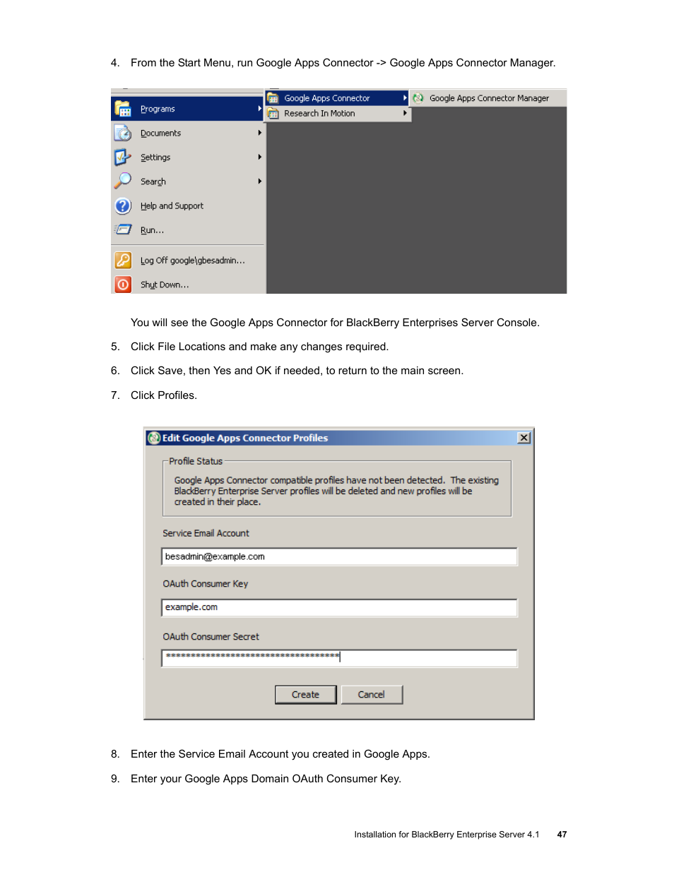 Google Apps Connector for BlackBerry Enterprise Server Installation and Administration Guide User Manual | Page 47 / 70