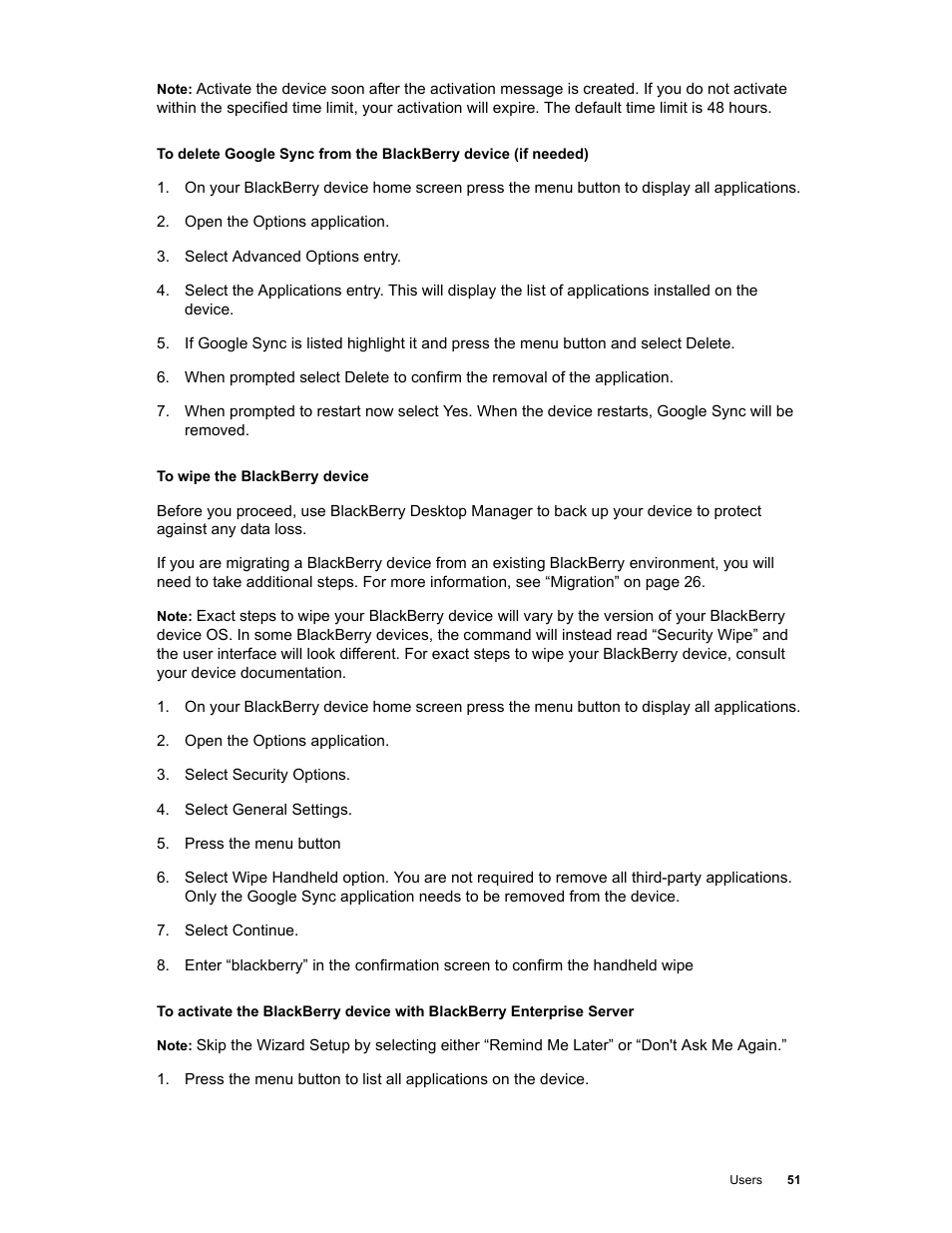 Google Apps Connector for BlackBerry Enterprise Server Installation and Administration Guide User Manual | Page 51 / 70