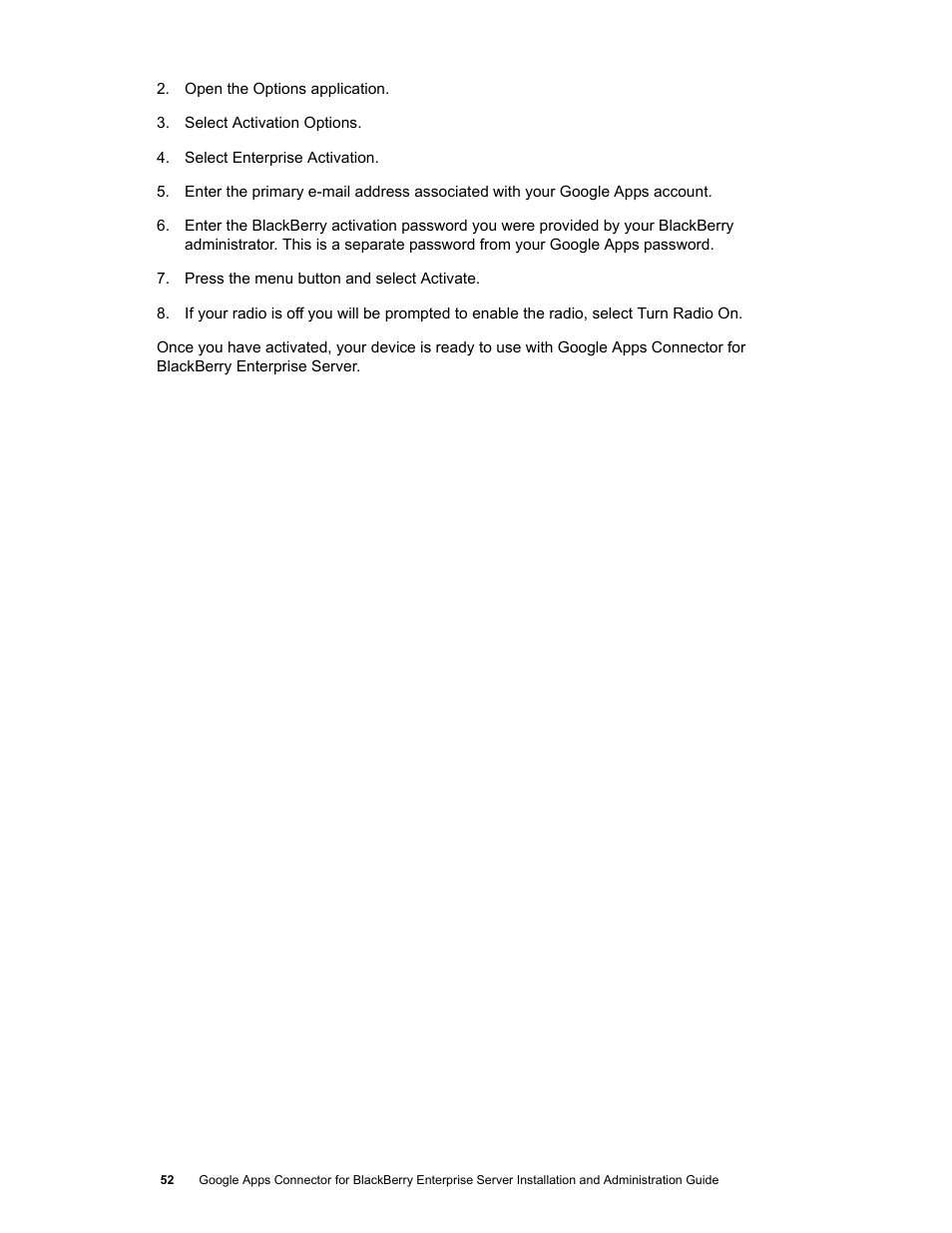 Google Apps Connector for BlackBerry Enterprise Server Installation and Administration Guide User Manual | Page 52 / 70