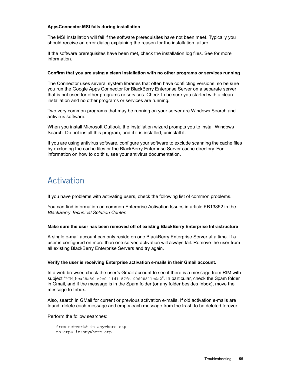 Activation | Google Apps Connector for BlackBerry Enterprise Server Installation and Administration Guide User Manual | Page 55 / 70