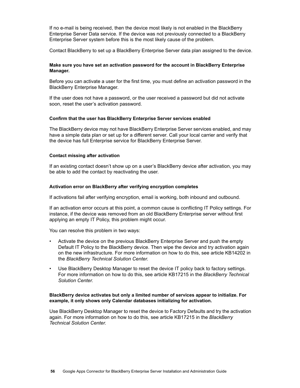 Google Apps Connector for BlackBerry Enterprise Server Installation and Administration Guide User Manual | Page 56 / 70