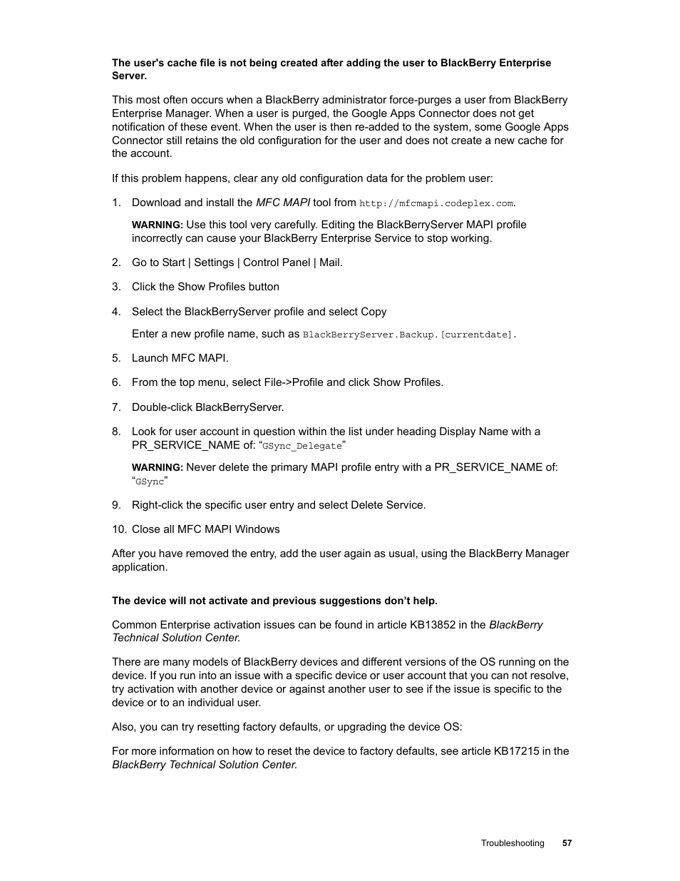 Google Apps Connector for BlackBerry Enterprise Server Installation and Administration Guide User Manual | Page 57 / 70