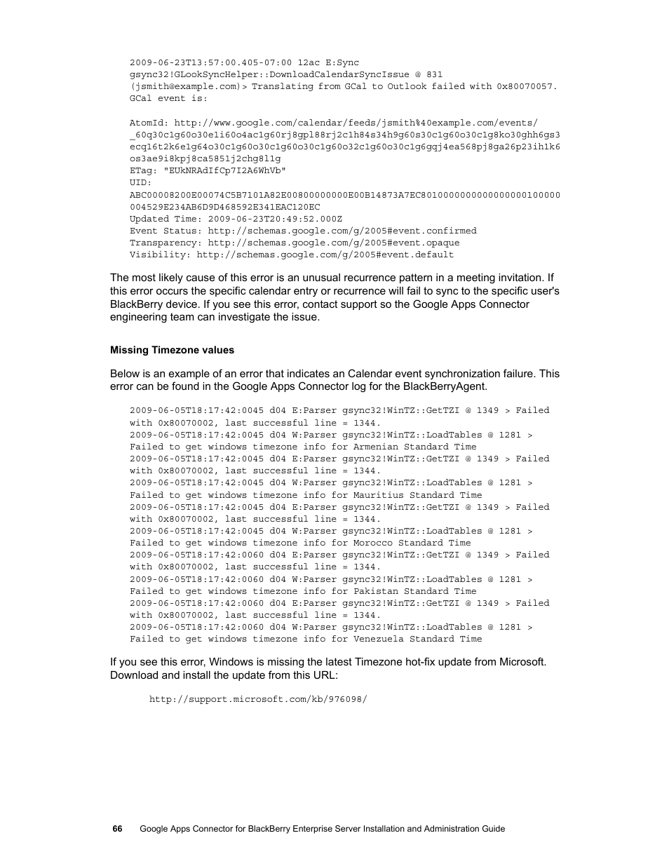 Google Apps Connector for BlackBerry Enterprise Server Installation and Administration Guide User Manual | Page 66 / 70