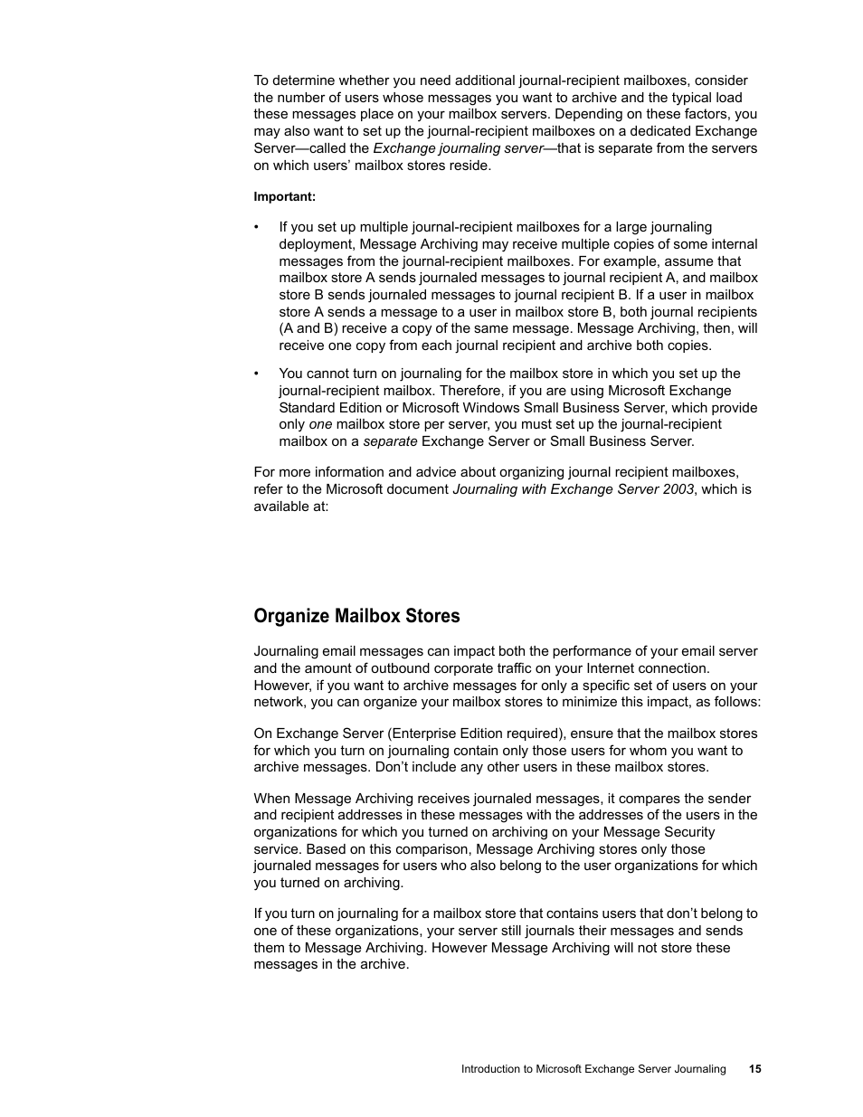 Organize mailbox stores | Google Message Archiving Microsoft Exchange Journaling Configuration Guide For Exchange Server 2000 and 2003 User Manual | Page 12 / 43