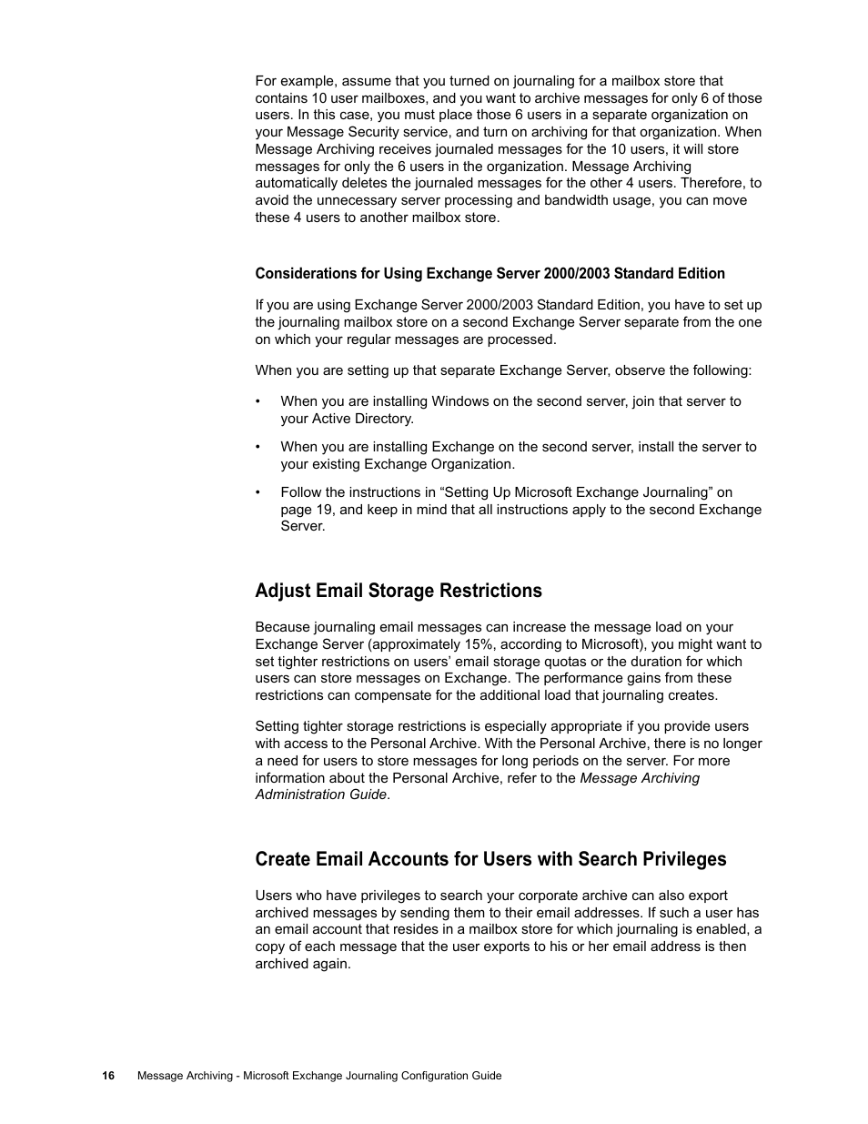 Adjust email storage restrictions | Google Message Archiving Microsoft Exchange Journaling Configuration Guide For Exchange Server 2000 and 2003 User Manual | Page 13 / 43