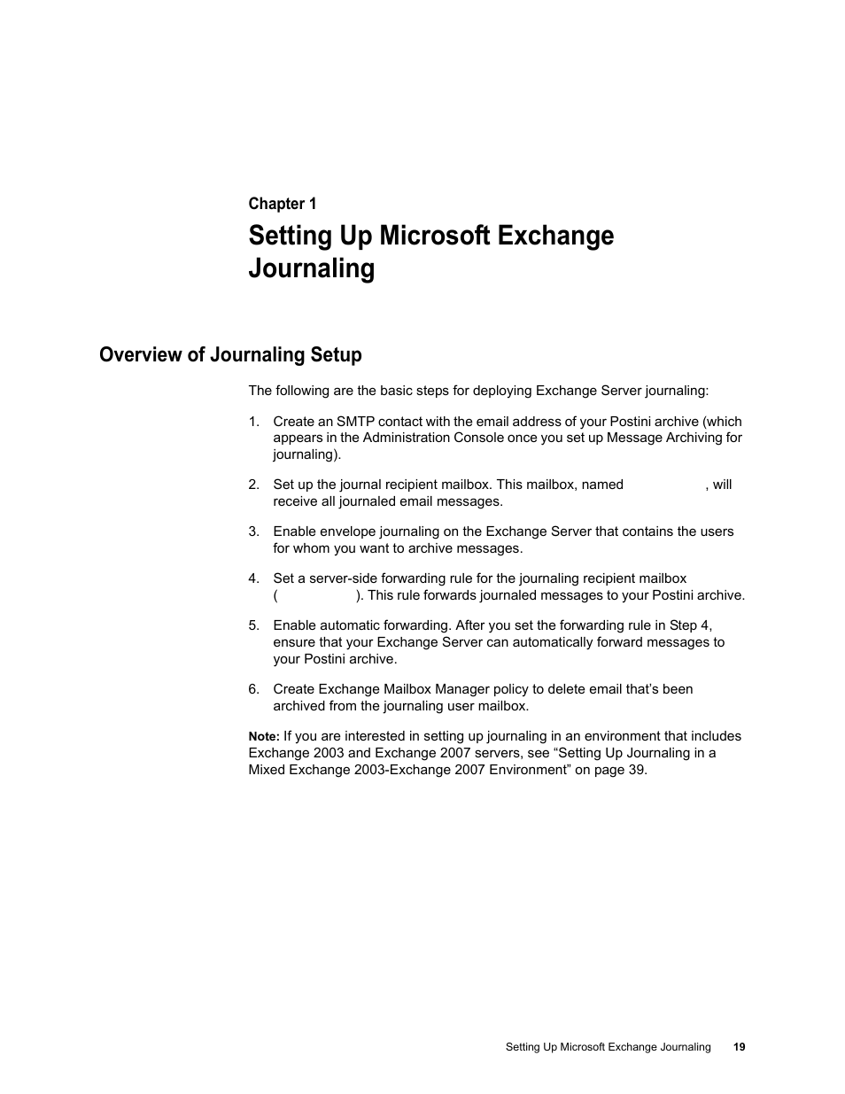 Setting up microsoft exchange journaling, Overview of journaling setup | Google Message Archiving Microsoft Exchange Journaling Configuration Guide For Exchange Server 2000 and 2003 User Manual | Page 15 / 43