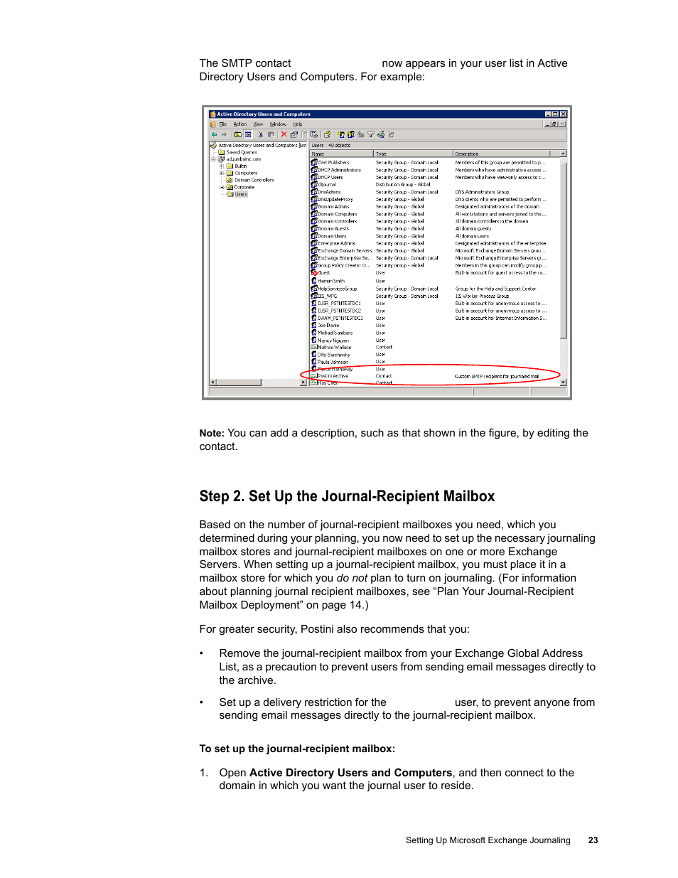 Step 2. set up the journal-recipient mailbox | Google Message Archiving Microsoft Exchange Journaling Configuration Guide For Exchange Server 2000 and 2003 User Manual | Page 19 / 43