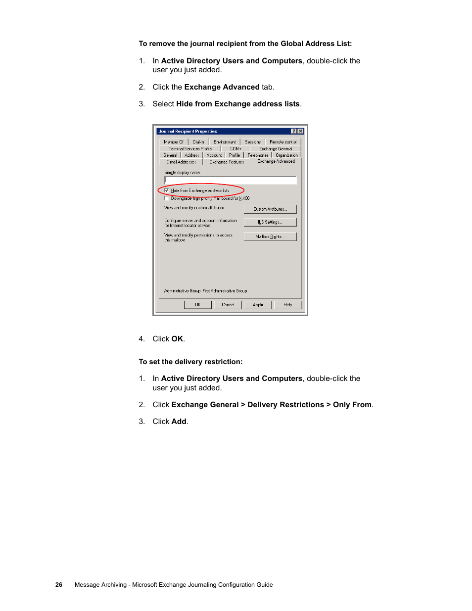 Google Message Archiving Microsoft Exchange Journaling Configuration Guide For Exchange Server 2000 and 2003 User Manual | Page 22 / 43