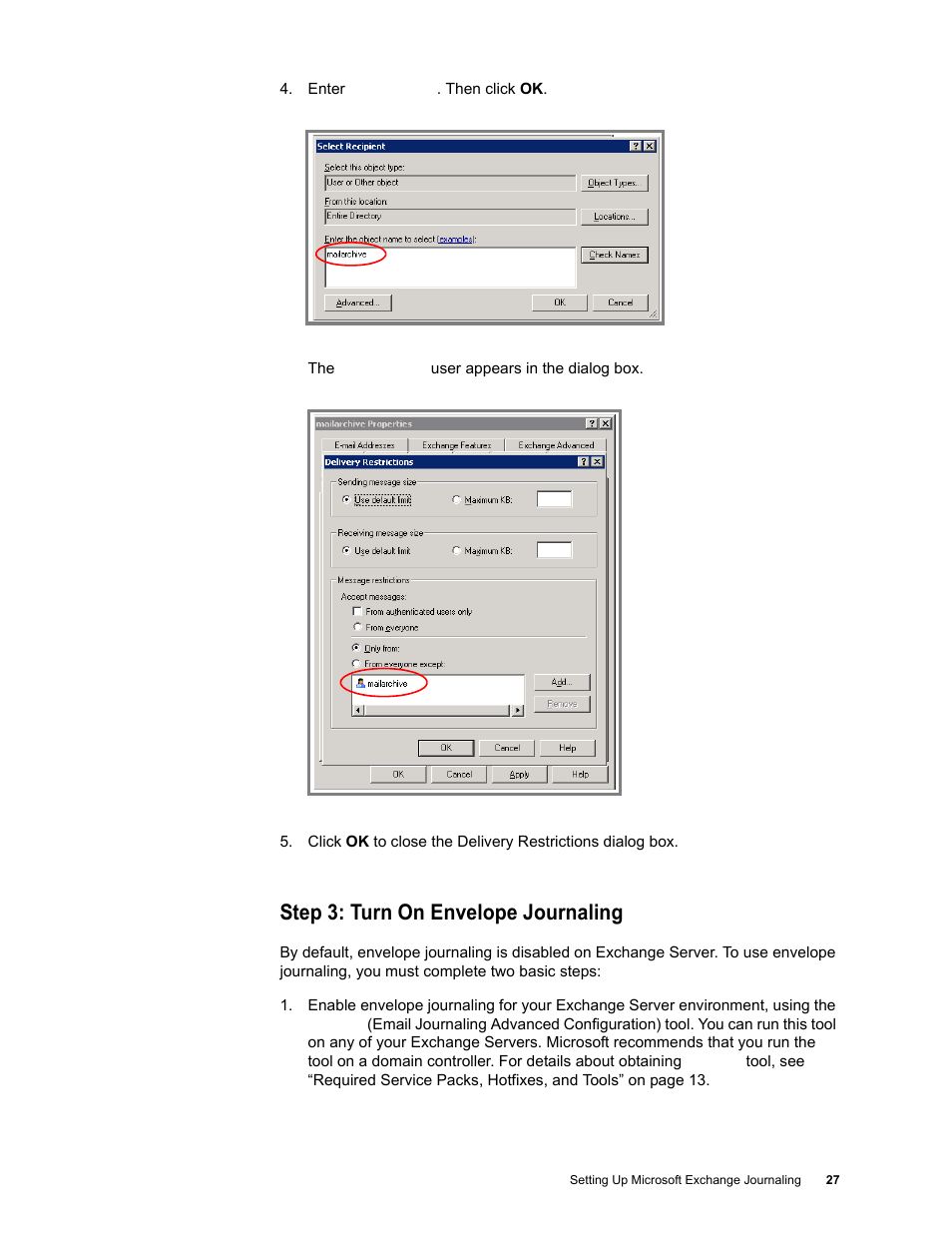 Step 3: turn on envelope journaling | Google Message Archiving Microsoft Exchange Journaling Configuration Guide For Exchange Server 2000 and 2003 User Manual | Page 23 / 43