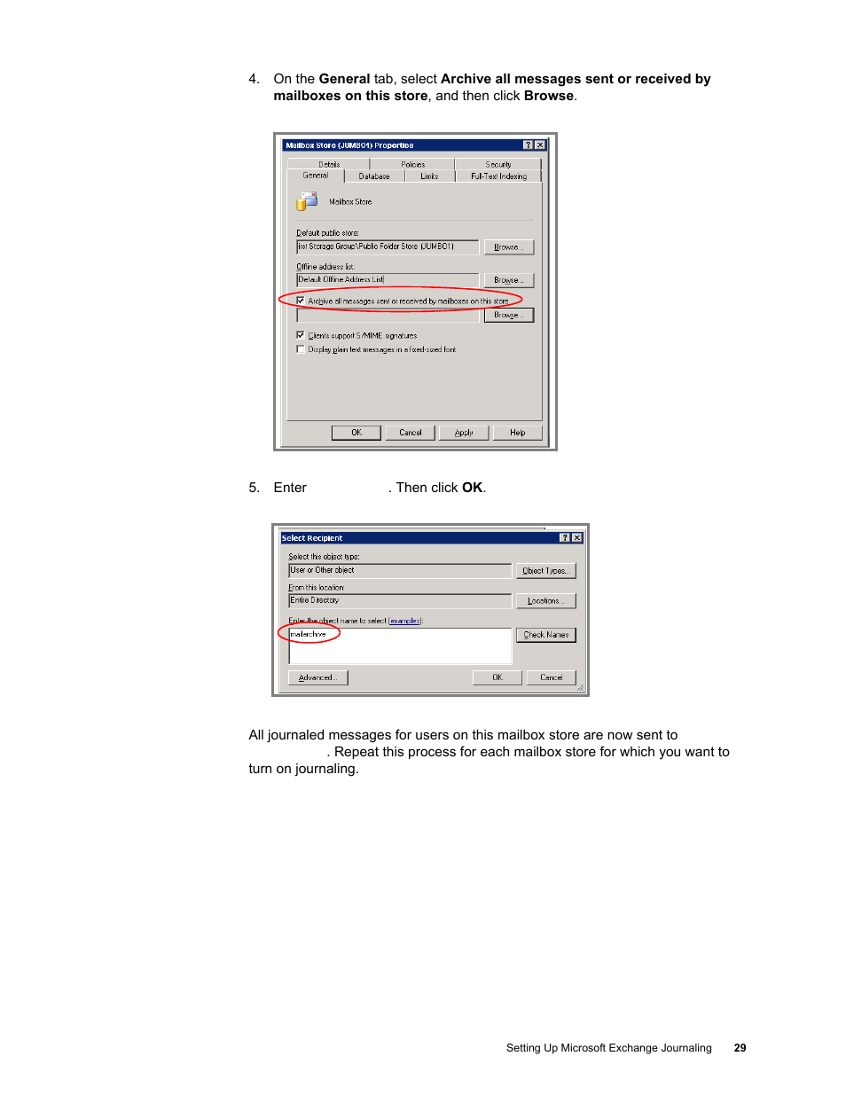 Google Message Archiving Microsoft Exchange Journaling Configuration Guide For Exchange Server 2000 and 2003 User Manual | Page 25 / 43