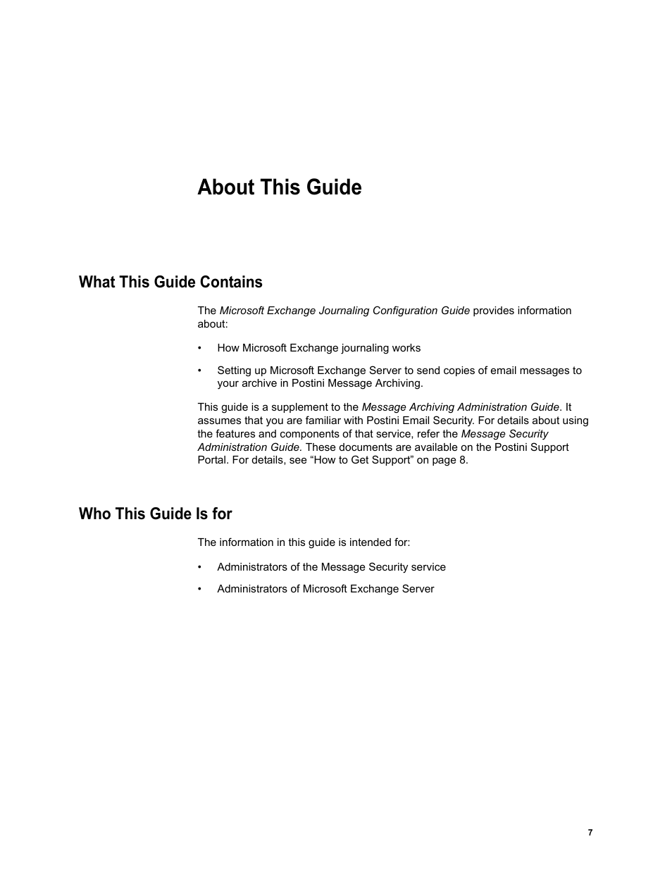 About this guide, What this guide contains, Who this guide is for | About this guide what this guide contains | Google Message Archiving Microsoft Exchange Journaling Configuration Guide For Exchange Server 2000 and 2003 User Manual | Page 5 / 43