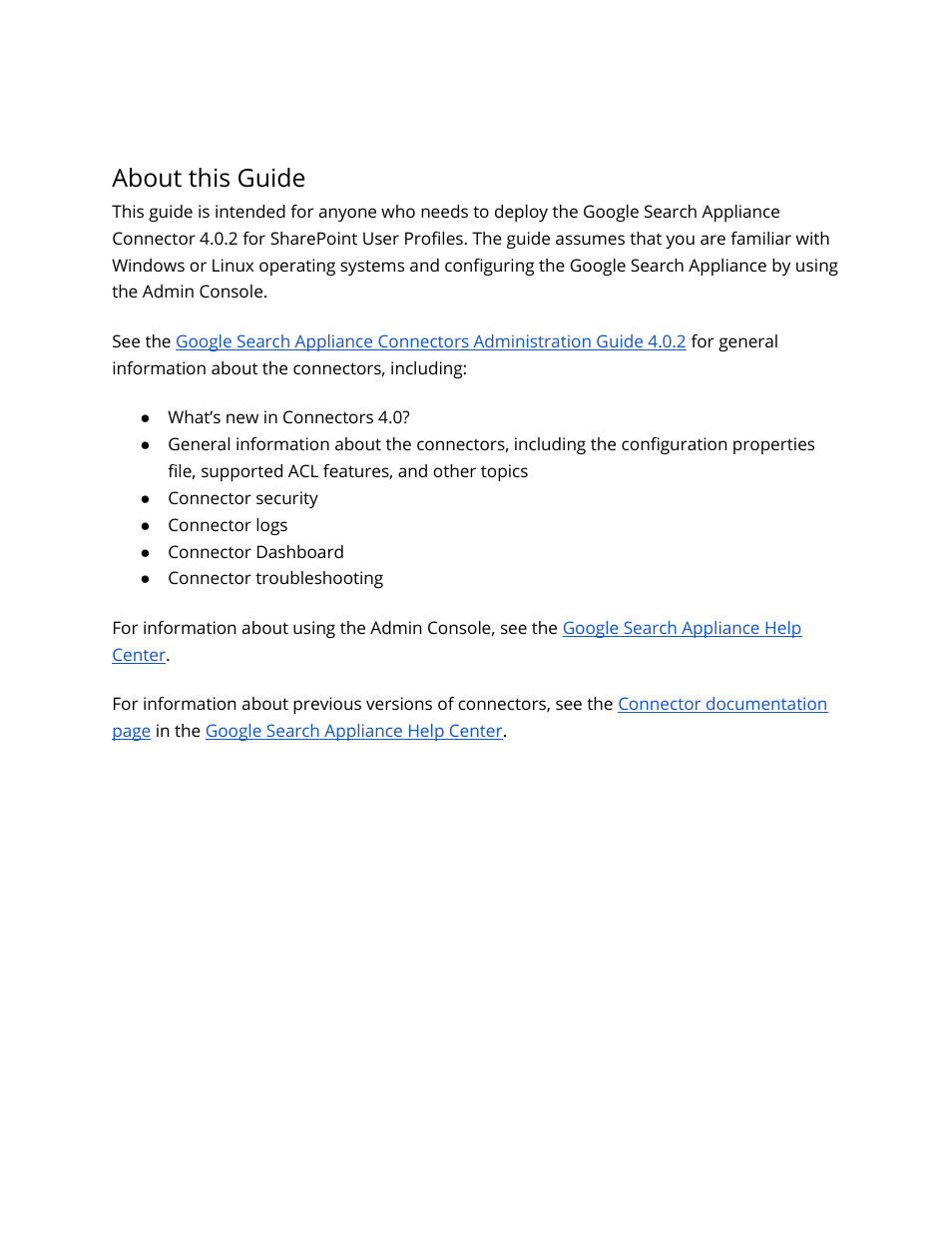 About this guide | Google Search Appliance Connectors Deploying the Connector for SharePoint User Profiles User Manual | Page 3 / 11