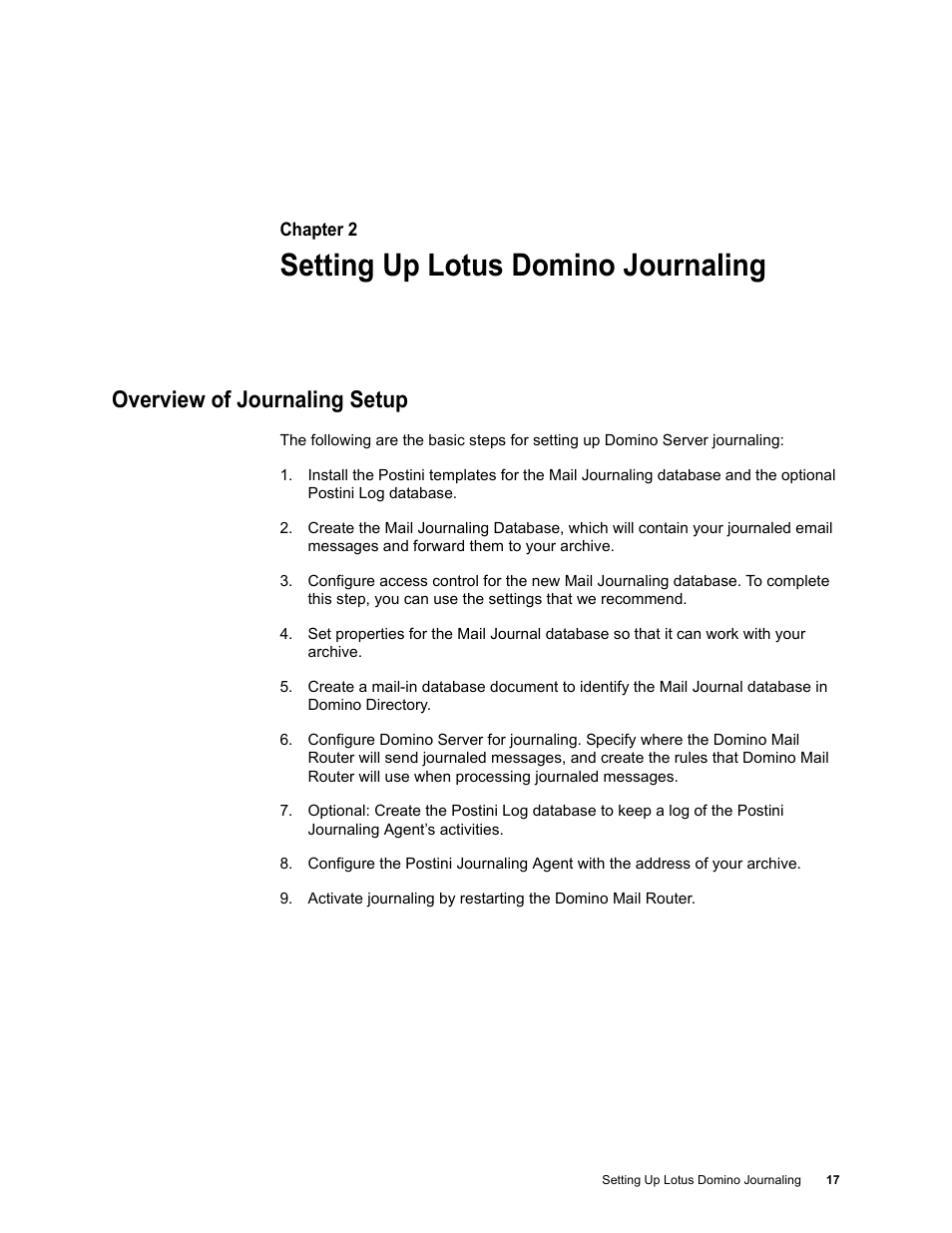 Setting up lotus domino journaling, Overview of journaling setup | Google Message Archiving Lotus Domino Journaling Configuration Guide For Domino Server 6.5.4 - 8.5 User Manual | Page 13 / 36