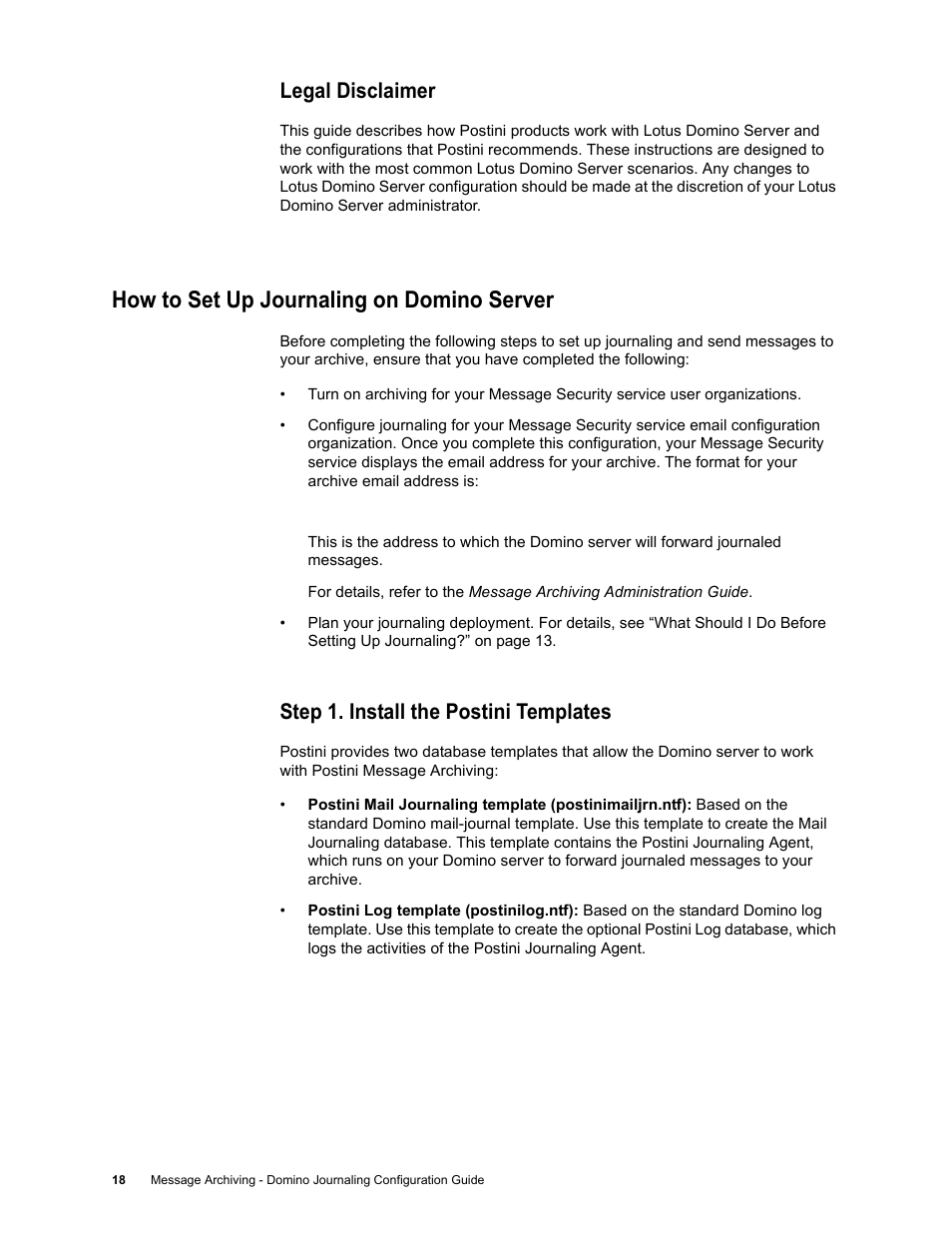 Legal disclaimer, How to set up journaling on domino server, Step 1. install the postini templates | Google Message Archiving Lotus Domino Journaling Configuration Guide For Domino Server 6.5.4 - 8.5 User Manual | Page 14 / 36