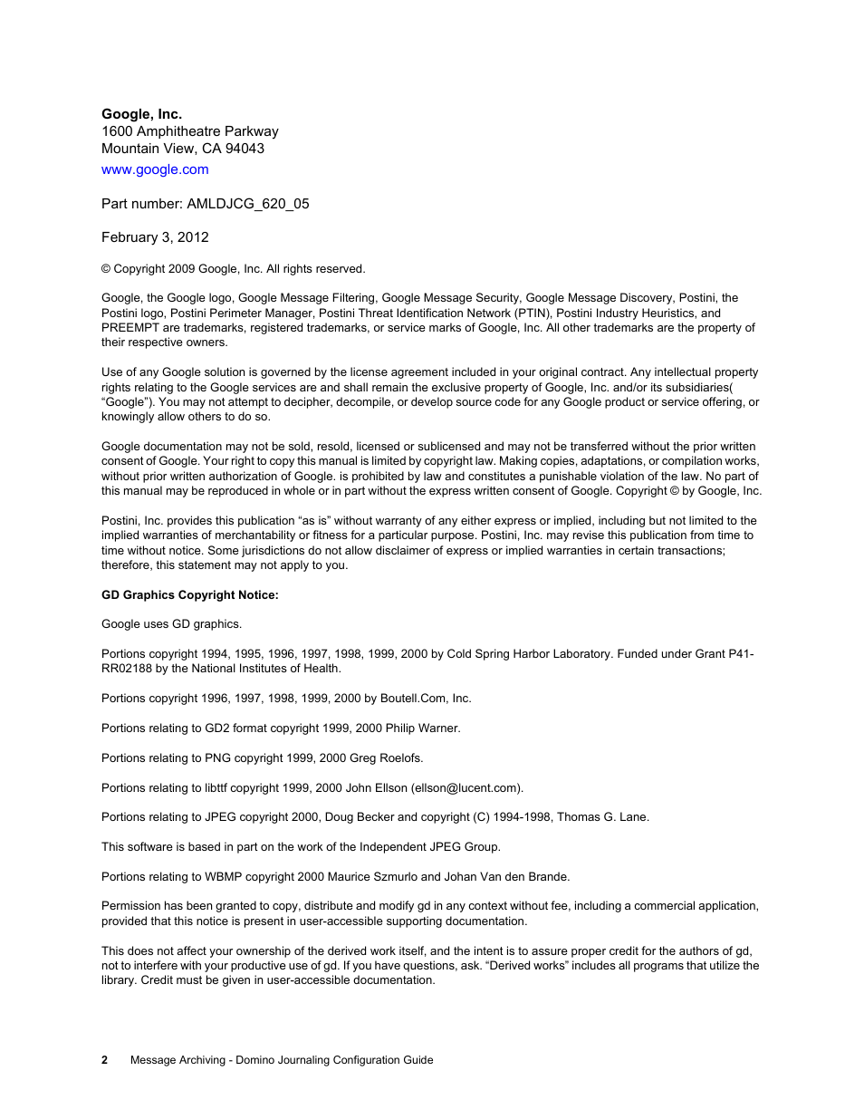 Google Message Archiving Lotus Domino Journaling Configuration Guide For Domino Server 6.5.4 - 8.5 User Manual | Page 2 / 36
