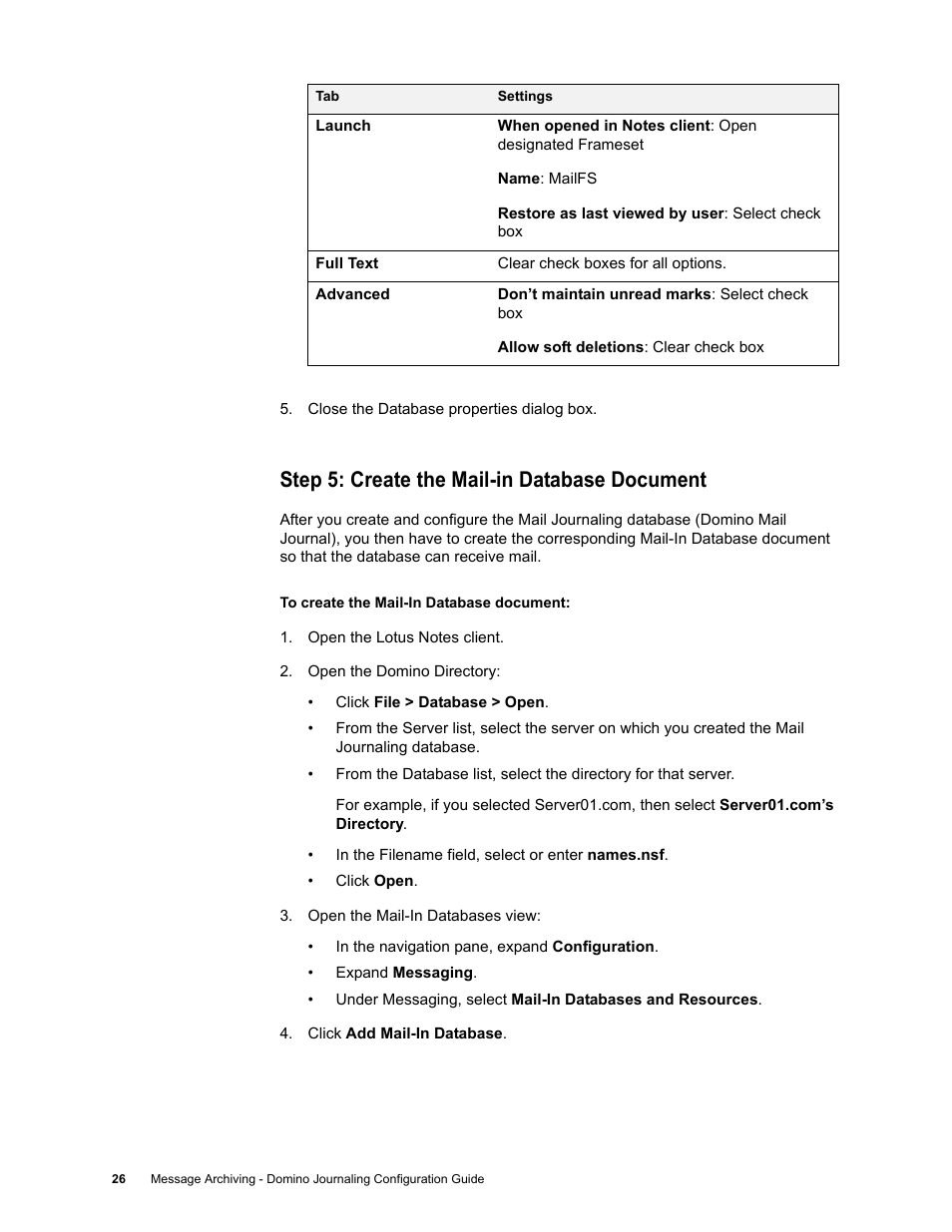 Step 5: create the mail-in database document | Google Message Archiving Lotus Domino Journaling Configuration Guide For Domino Server 6.5.4 - 8.5 User Manual | Page 22 / 36