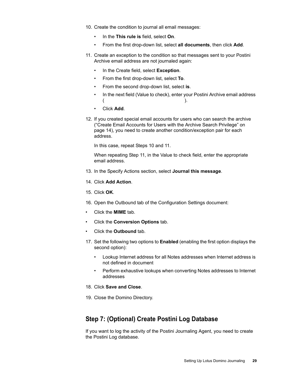 Step 7: (optional) create postini log database | Google Message Archiving Lotus Domino Journaling Configuration Guide For Domino Server 6.5.4 - 8.5 User Manual | Page 25 / 36
