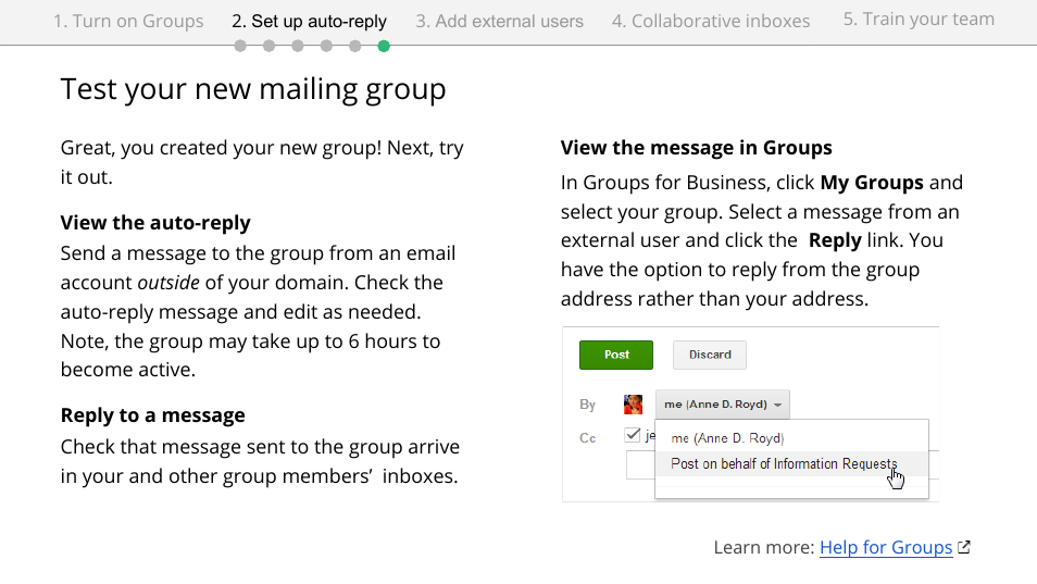 Test your new mailing group | Google Groups setup for administrators User Manual | Page 11 / 20