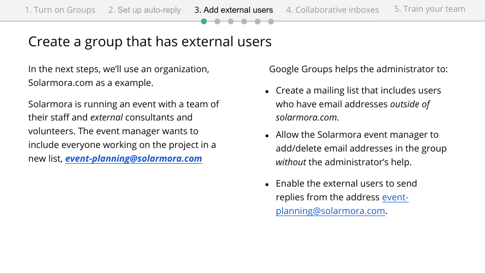 Create a group that has external users | Google Groups setup for administrators User Manual | Page 12 / 20