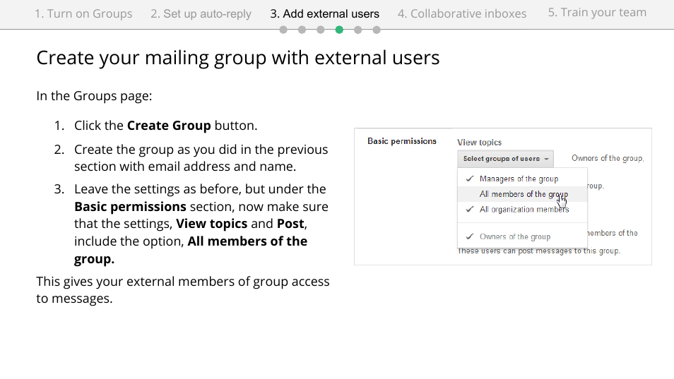 Create your mailing group with external users | Google Groups setup for administrators User Manual | Page 15 / 20