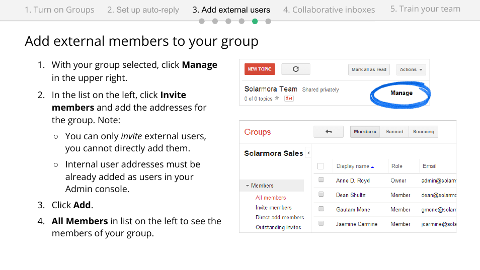 Add external members to your group | Google Groups setup for administrators User Manual | Page 16 / 20