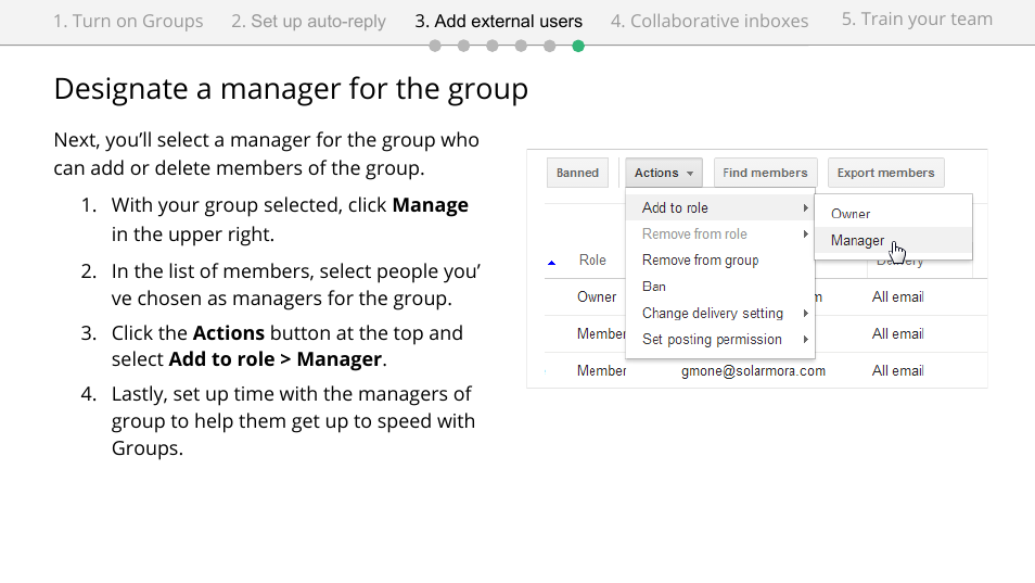 Designate a manager for the group | Google Groups setup for administrators User Manual | Page 17 / 20