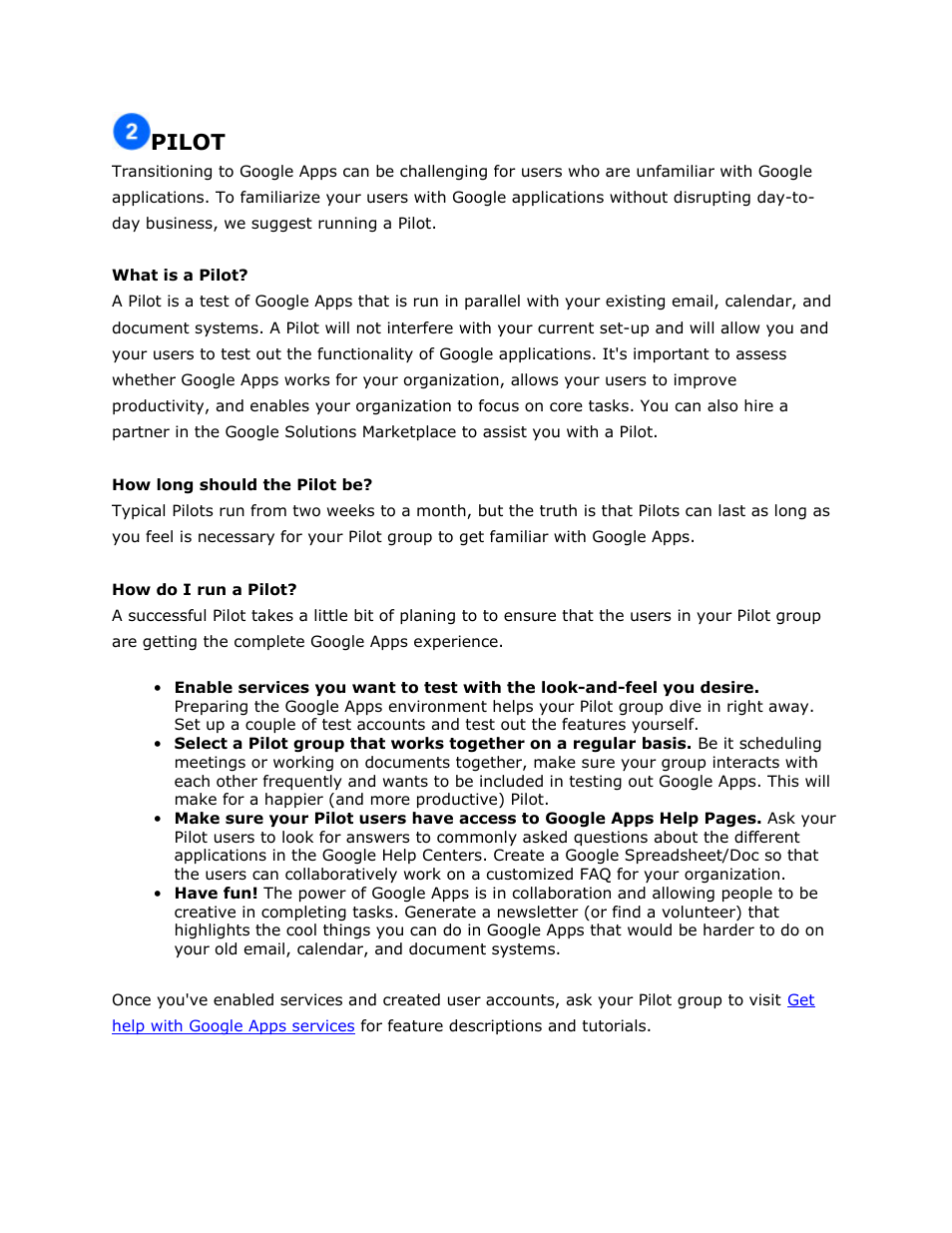 Pilot | Google Apps Premier Edition Reference Guide for Administrators User Manual | Page 6 / 8