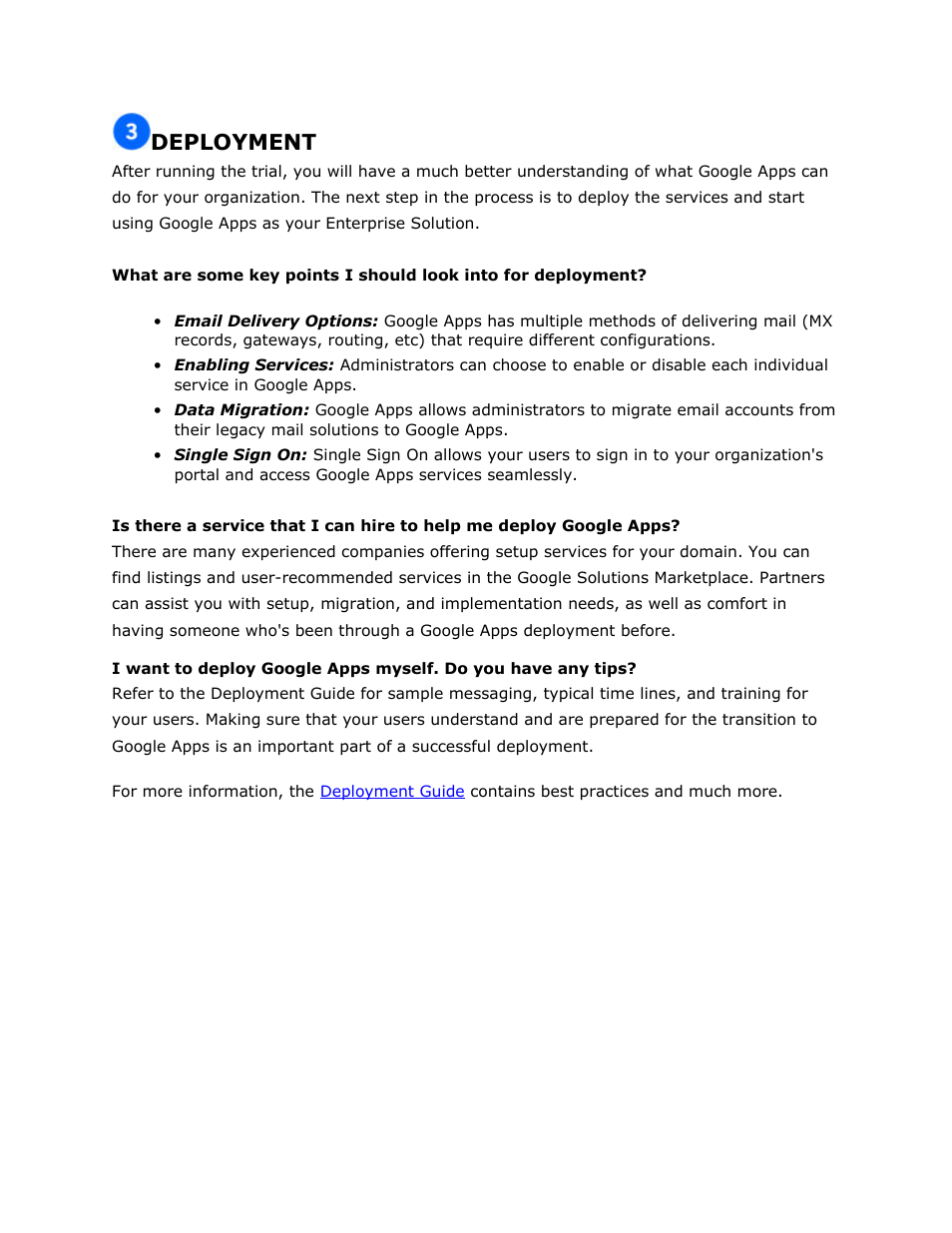 Deployment | Google Apps Premier Edition Reference Guide for Administrators User Manual | Page 7 / 8
