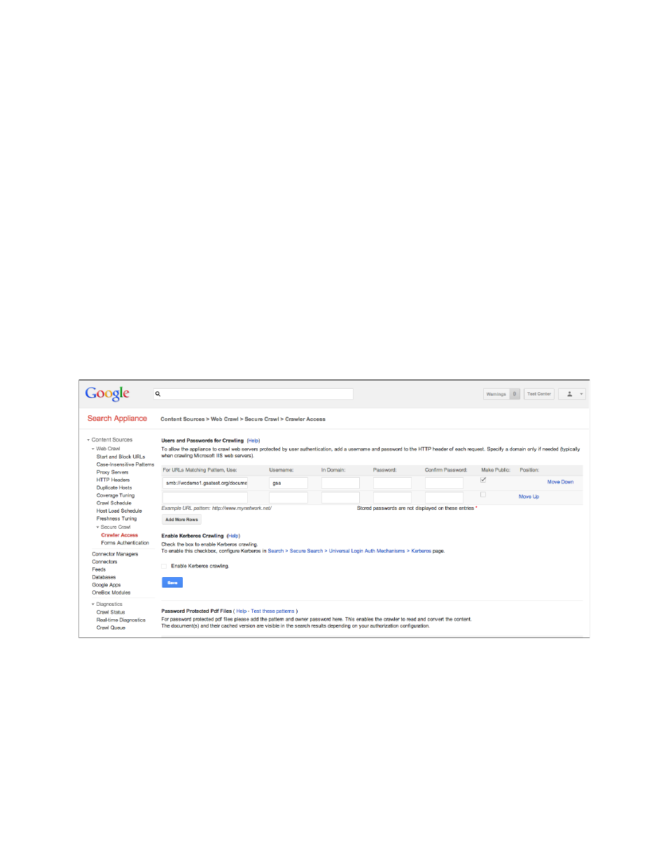 Configuring crawler access | Google Search Appliance Getting Started Guide User Manual | Page 9 / 20