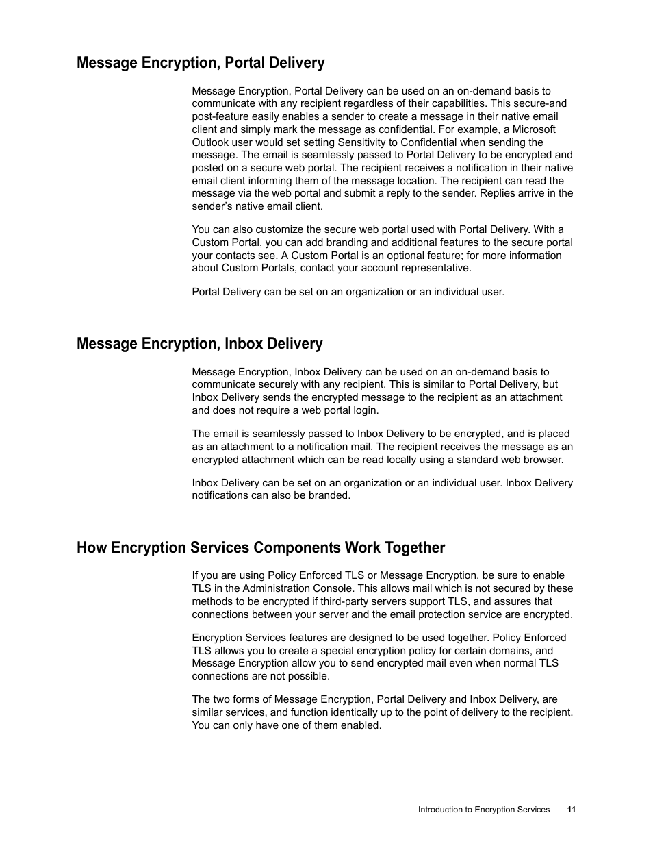 Message encryption, portal delivery, Message encryption, inbox delivery, How encryption services components work together | Google Message Encryption Administration Guide User Manual | Page 10 / 59