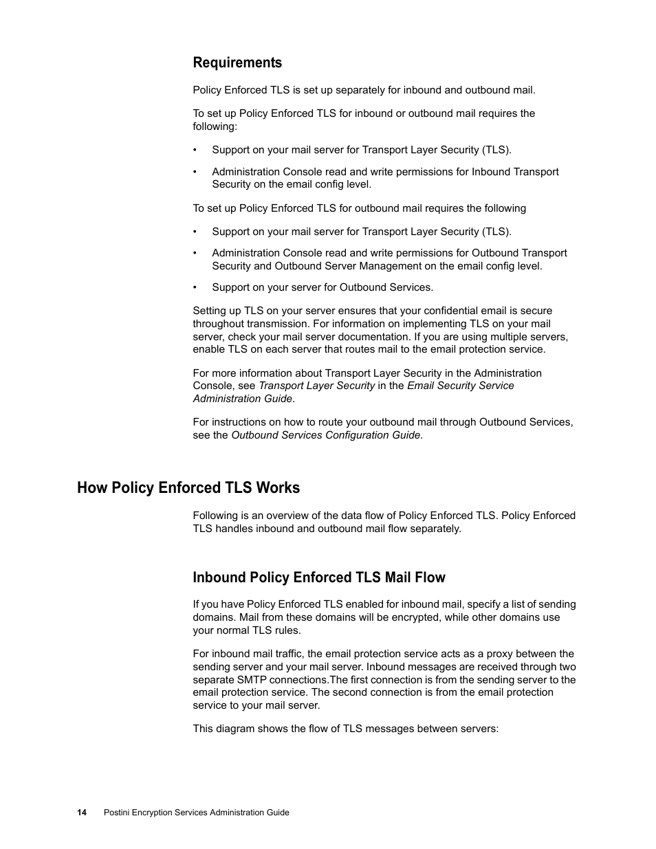 Requirements, How policy enforced tls works, Inbound policy enforced tls mail flow | Google Message Encryption Administration Guide User Manual | Page 13 / 59