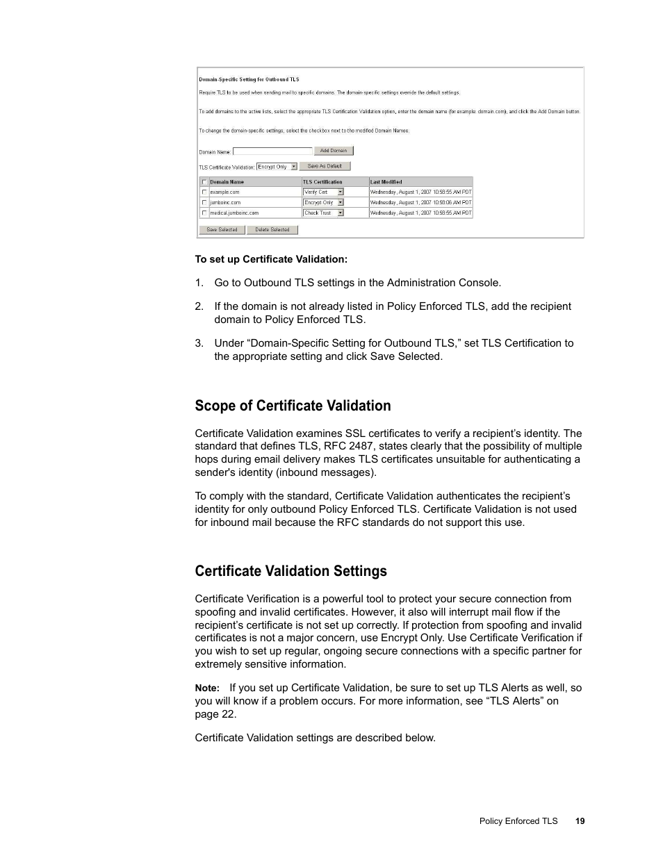 Scope of certificate validation, Certificate validation settings | Google Message Encryption Administration Guide User Manual | Page 18 / 59