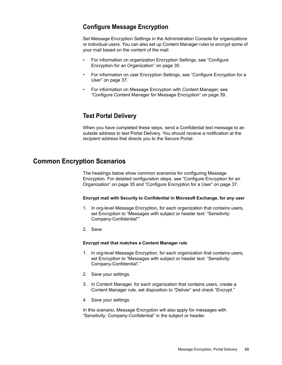 Configure message encryption, Test portal delivery, Common encryption scenarios | Google Message Encryption Administration Guide User Manual | Page 32 / 59