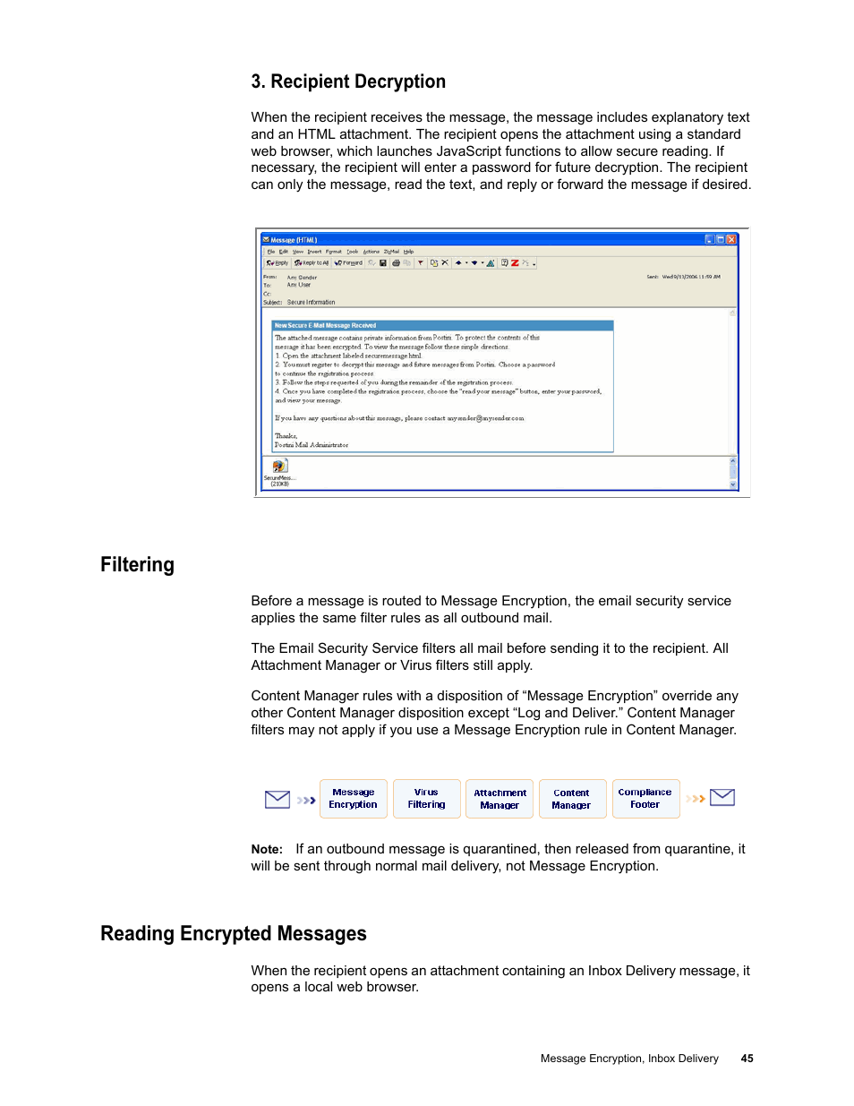 Recipient decryption, Filtering, Reading encrypted messages | Google Message Encryption Administration Guide User Manual | Page 44 / 59