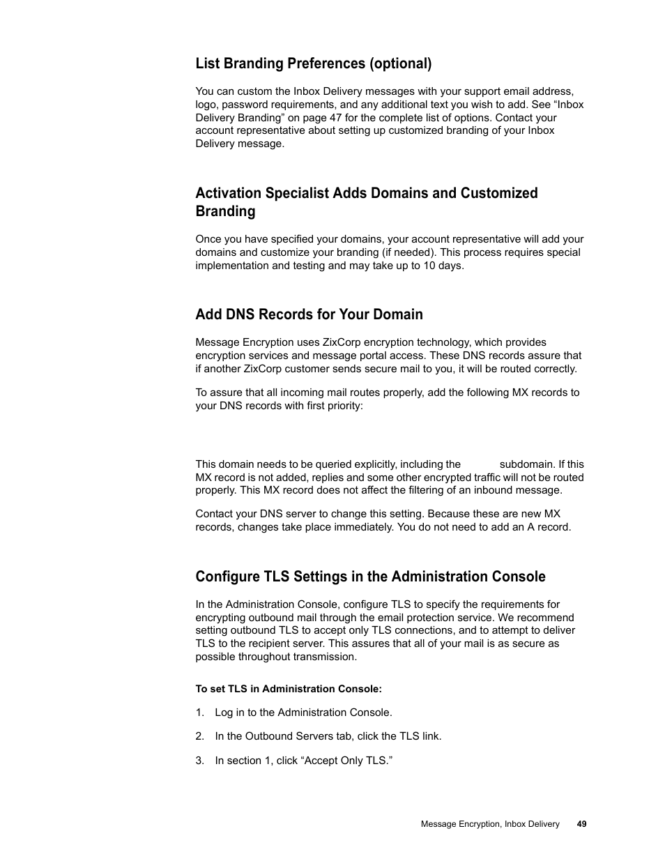 List branding preferences (optional), Add dns records for your domain | Google Message Encryption Administration Guide User Manual | Page 48 / 59