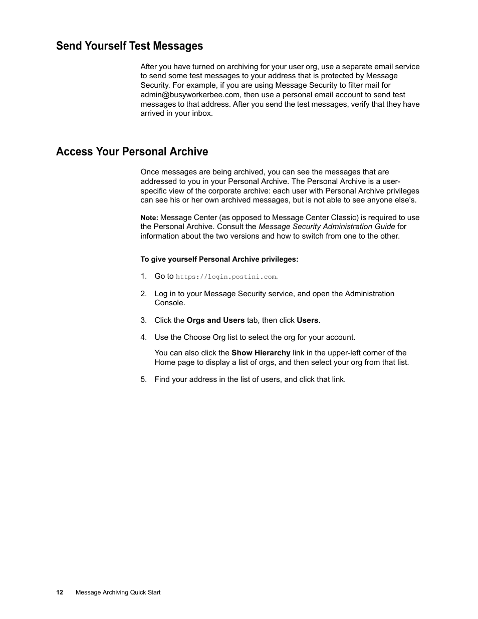 Send yourself test messages, Access your personal archive | Google Message Archiving Quick Start User Manual | Page 12 / 26