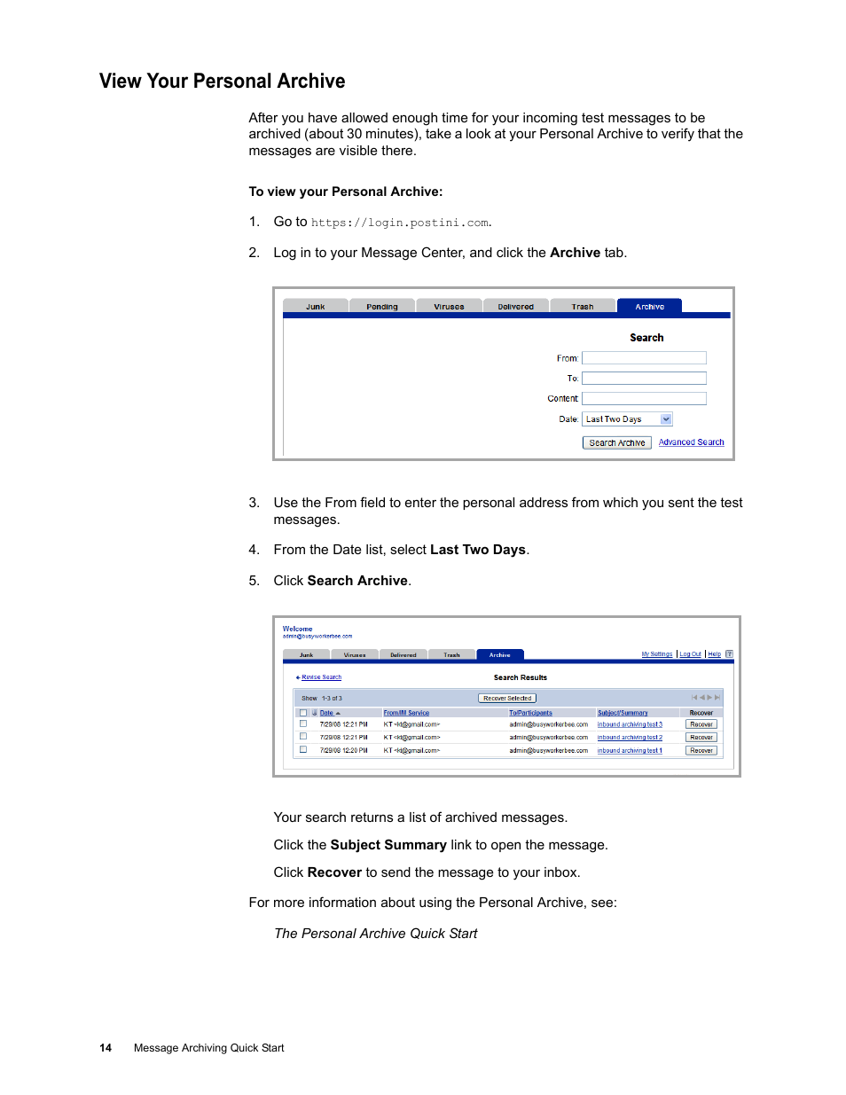 View your personal archive | Google Message Archiving Quick Start User Manual | Page 14 / 26