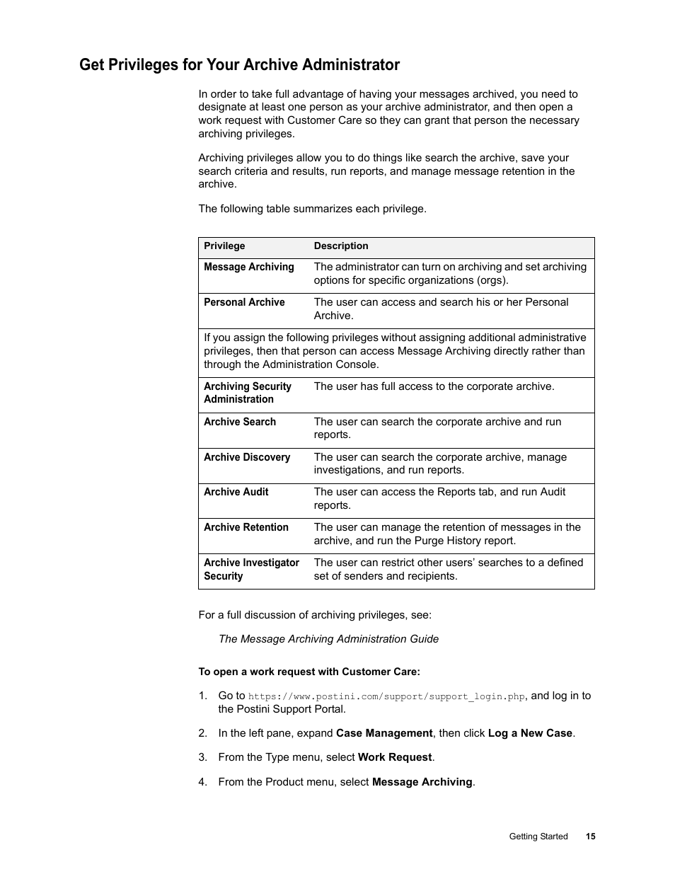 Get privileges for your archive administrator | Google Message Archiving Quick Start User Manual | Page 15 / 26