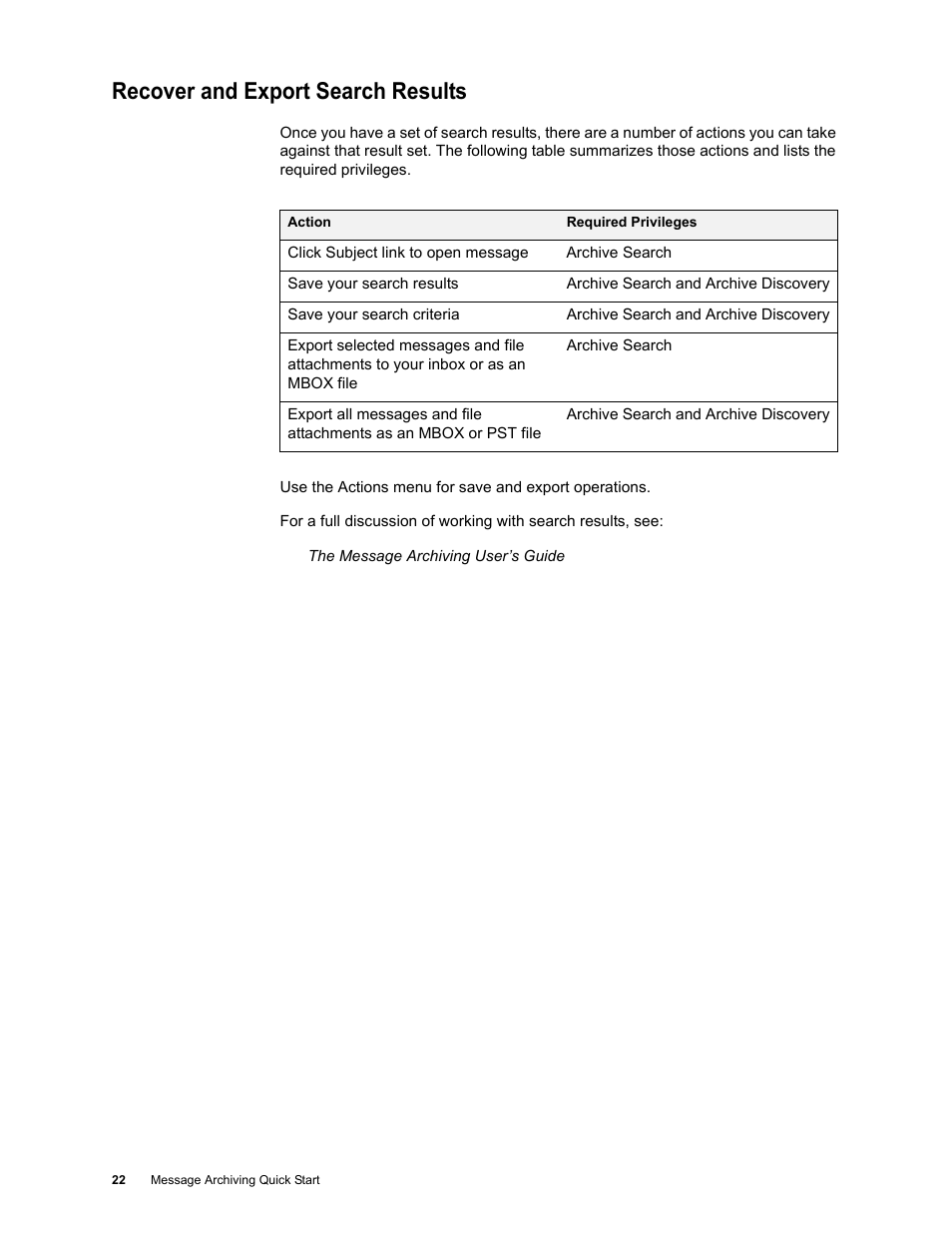 Recover and export search results | Google Message Archiving Quick Start User Manual | Page 22 / 26