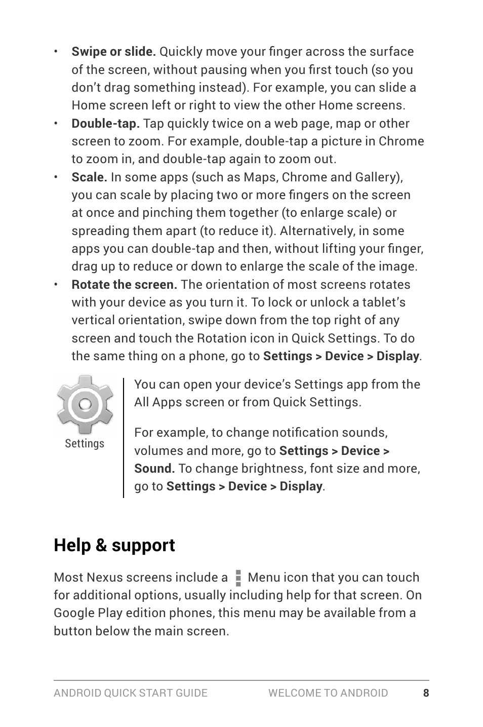 Help & support | Google ANDROID Quick Start Guide (4.4, KitKat) User Manual | Page 12 / 54