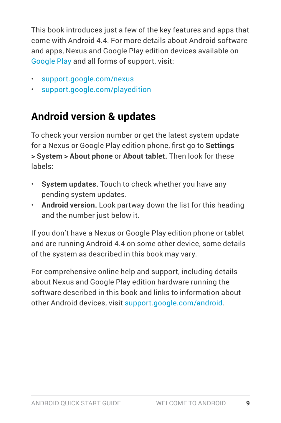 Android version & updates | Google ANDROID Quick Start Guide (4.4, KitKat) User Manual | Page 13 / 54