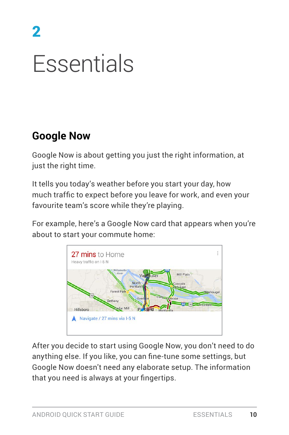 2 explore your tablet, Essentials, Google now | Google ANDROID Quick Start Guide (4.4, KitKat) User Manual | Page 14 / 54