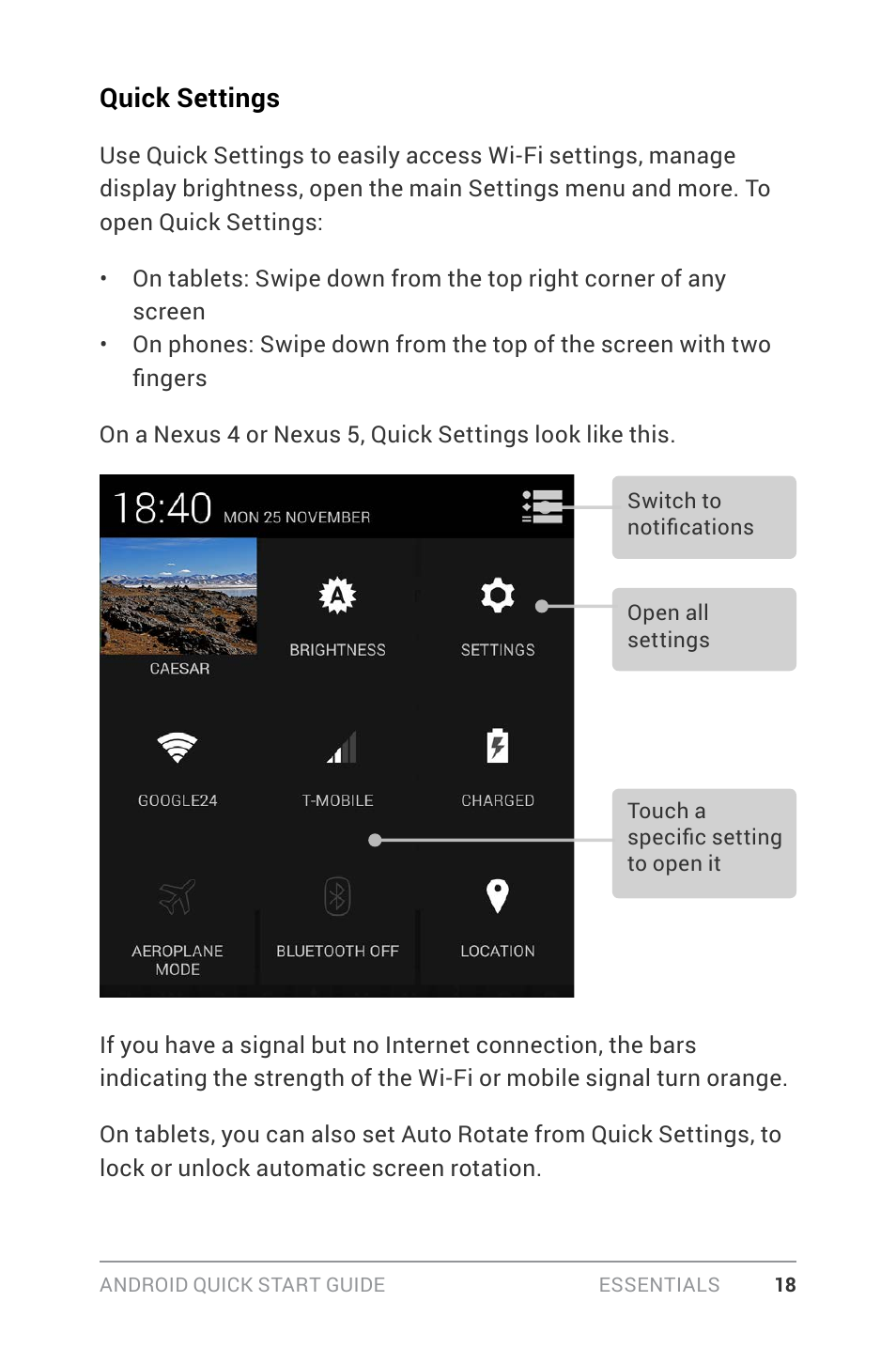 Quick settings | Google ANDROID Quick Start Guide (4.4, KitKat) User Manual | Page 22 / 54