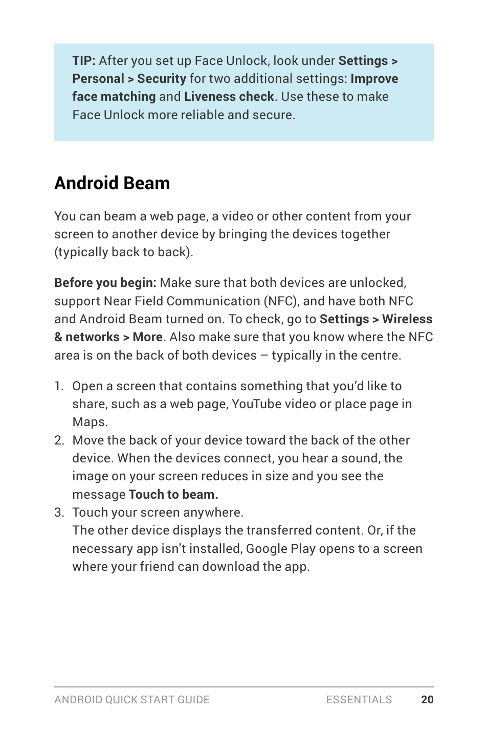 Android beam | Google ANDROID Quick Start Guide (4.4, KitKat) User Manual | Page 24 / 54