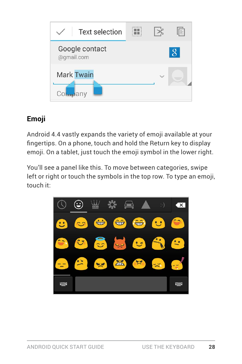 Emoji | Google ANDROID Quick Start Guide (4.4, KitKat) User Manual | Page 32 / 54