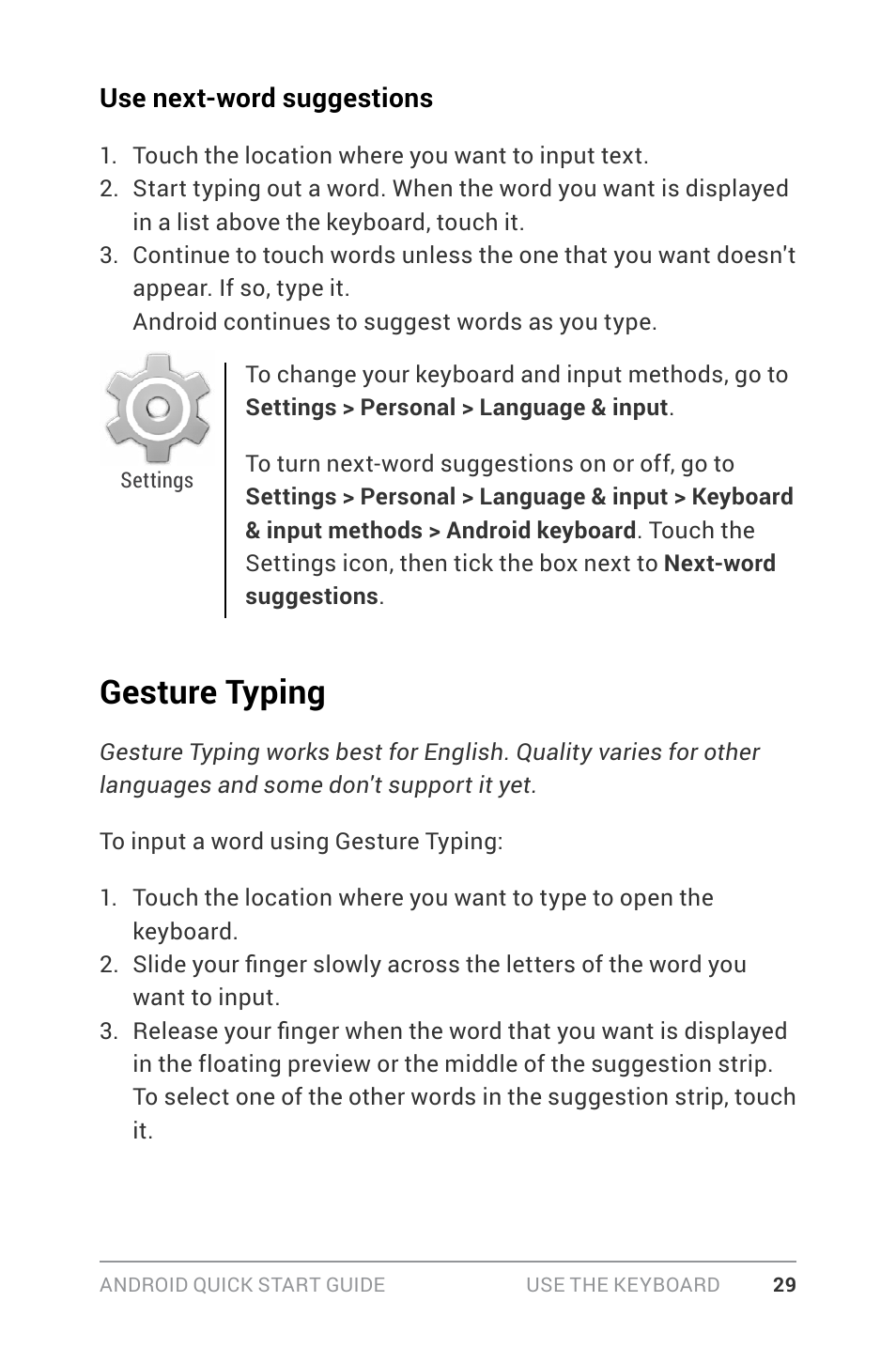 Gesture typing | Google ANDROID Quick Start Guide (4.4, KitKat) User Manual | Page 33 / 54