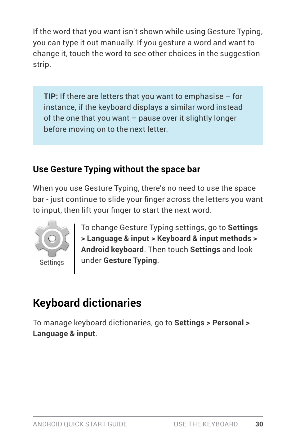 Keyboard dictionaries | Google ANDROID Quick Start Guide (4.4, KitKat) User Manual | Page 34 / 54