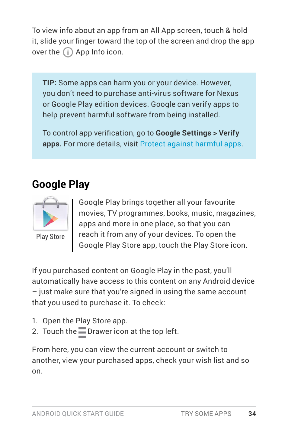 Google play | Google ANDROID Quick Start Guide (4.4, KitKat) User Manual | Page 38 / 54