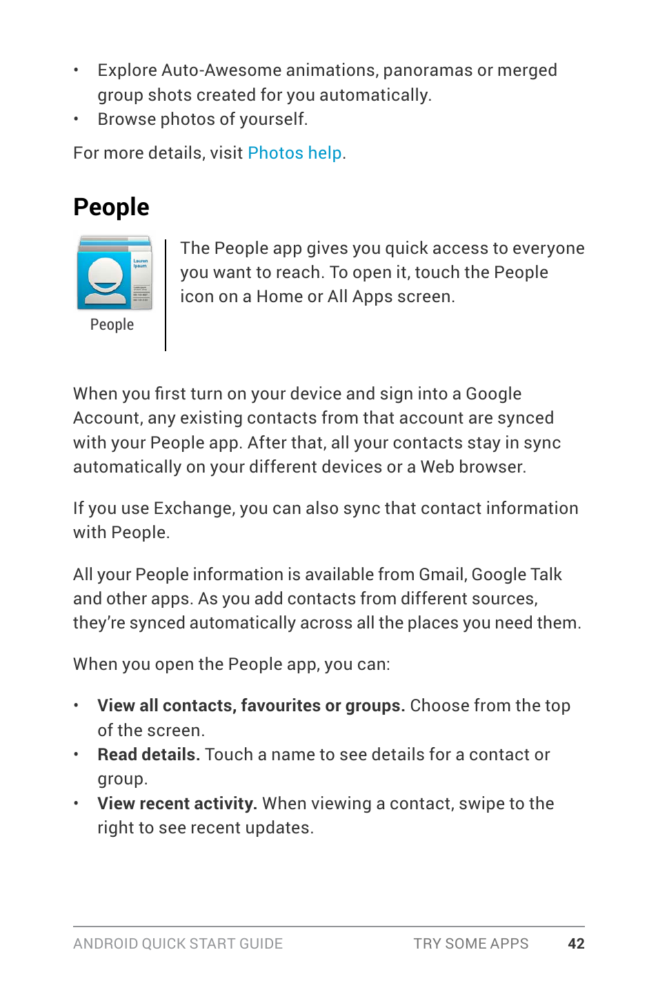 People, People 42 | Google ANDROID Quick Start Guide (4.4, KitKat) User Manual | Page 46 / 54